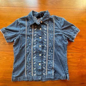 Embroidered Denim Button-Up
